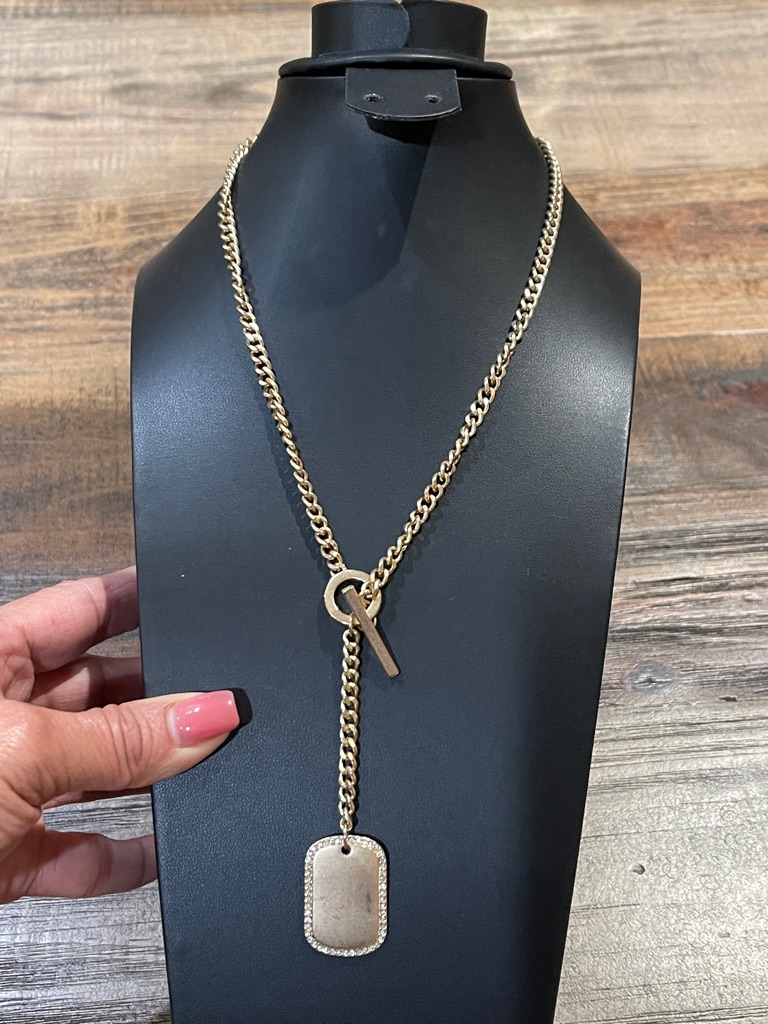 Banana Republic Gold-Tone Toggle Pendant Necklace With Crystal Border 40$